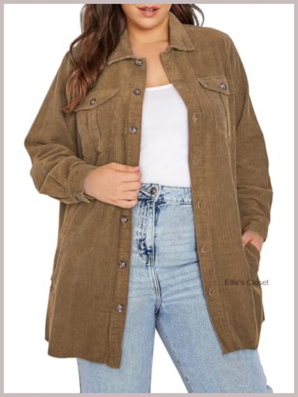 Plus Size Corduroy Shacket Women Long Sleeve Button Up Boyfriend Jacket